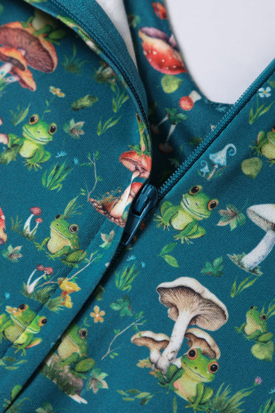 PRE ORDER Billie Long Sleeved Dress in Green Frog & Mushroom Print