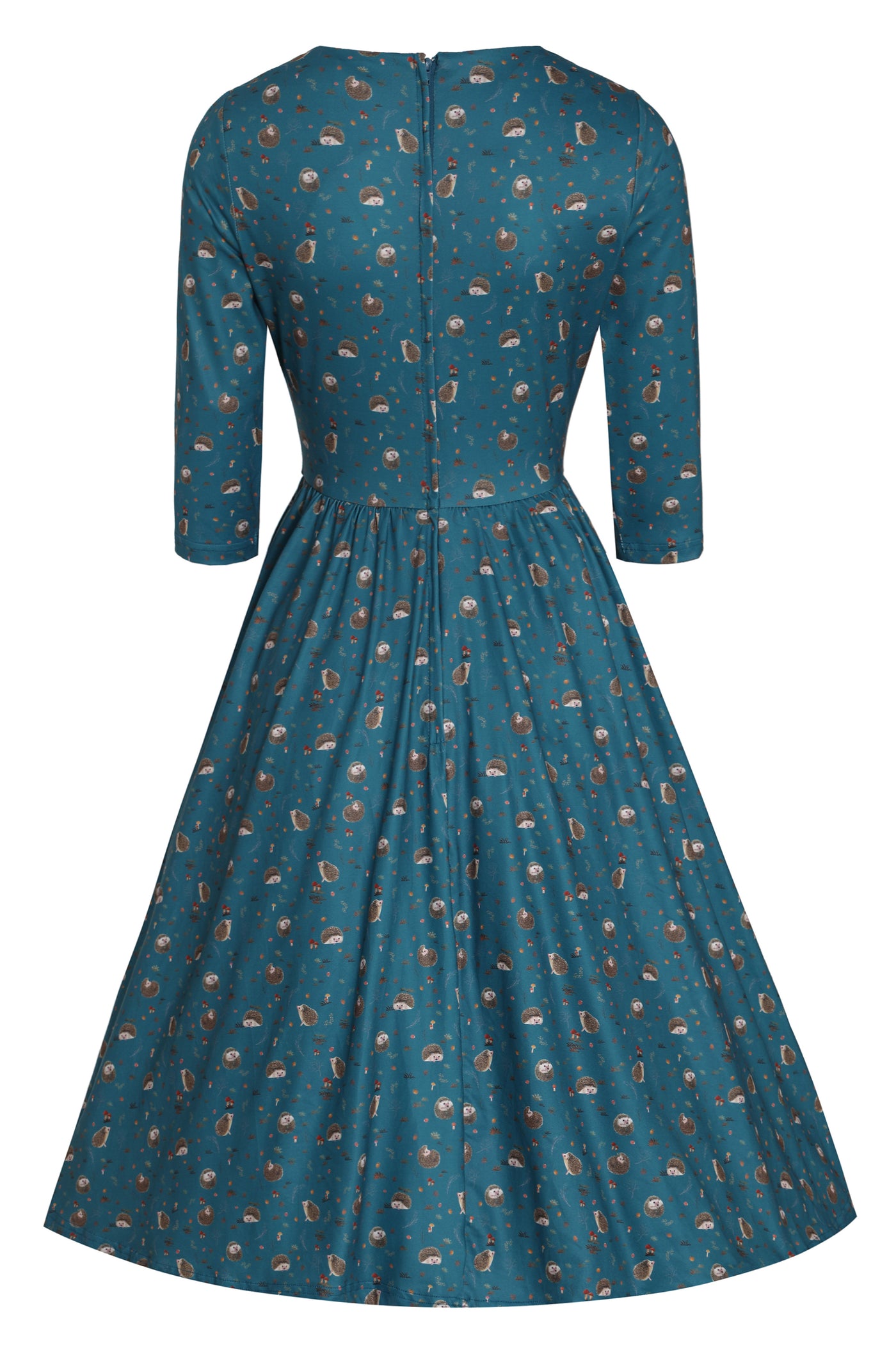Billie Long Sleeved Dress in Green Hedgehog & Mushroom Print