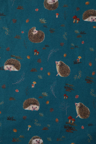 Billie Long Sleeved Dress in Green Hedgehog & Mushroom Print