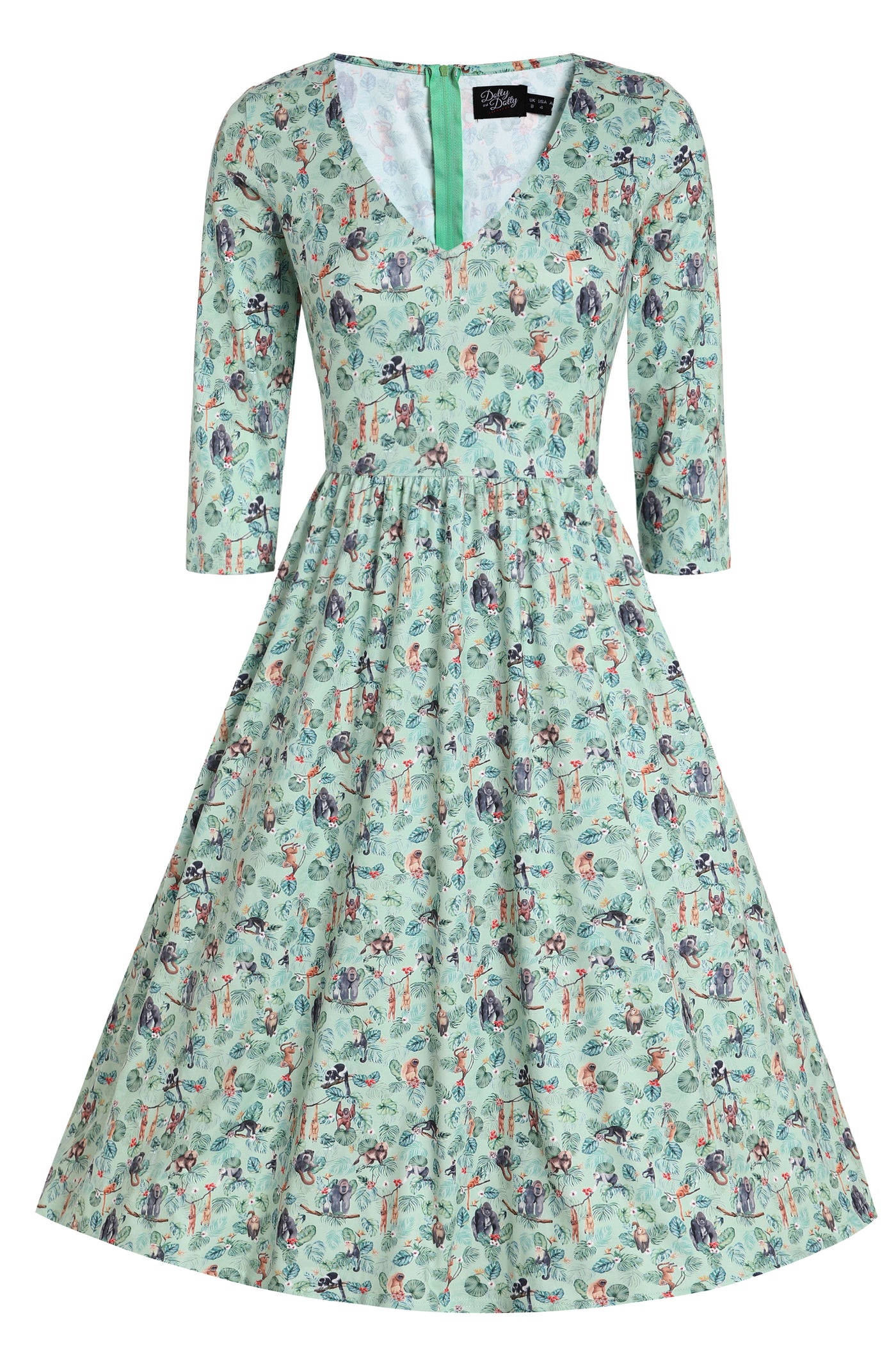 Billie Monkey Green Long Sleeved Dress