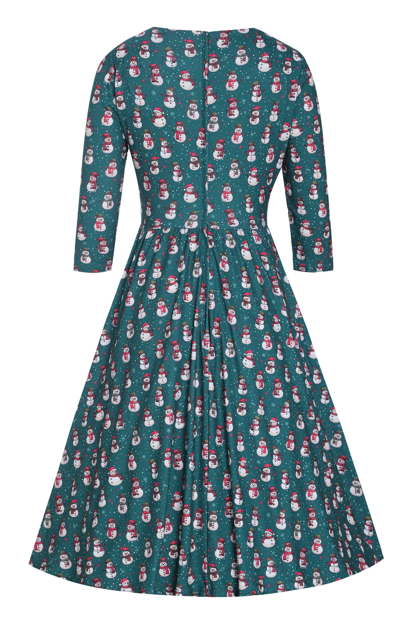 PRE ORDER Billie Dark Green V-neckline Snowman Print Long-Sleeved Dress