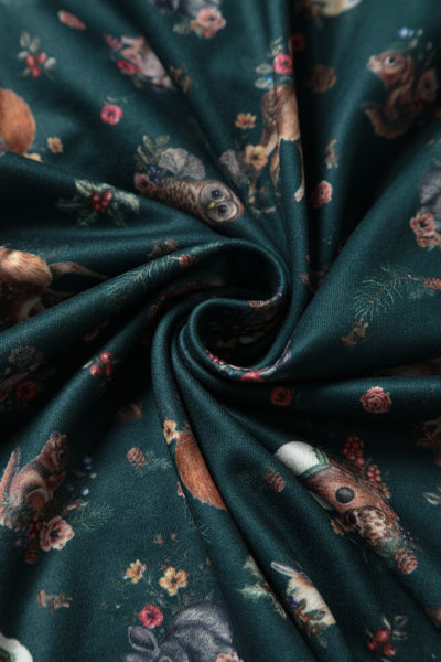 Billie Long Sleeved Dress in Dark Green Woodland Deer & Owl Print