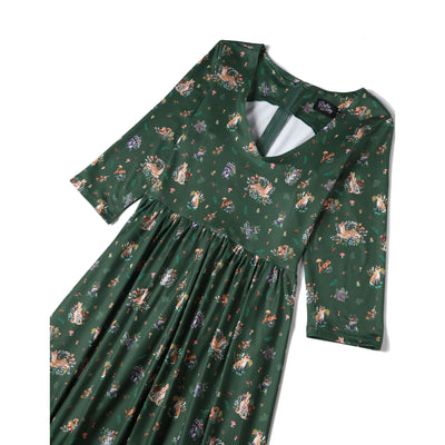 Billie Green Woodland Print Long Sleeved Dress
