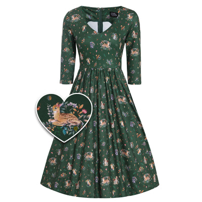 Billie Green Woodland Print Long Sleeved Dress