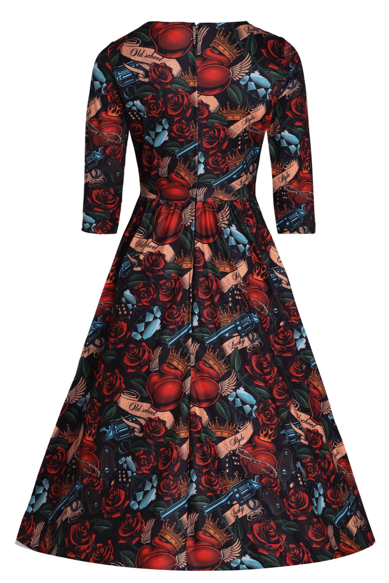 Billie Long Sleeved in Black Heart and Roses Print Dress
