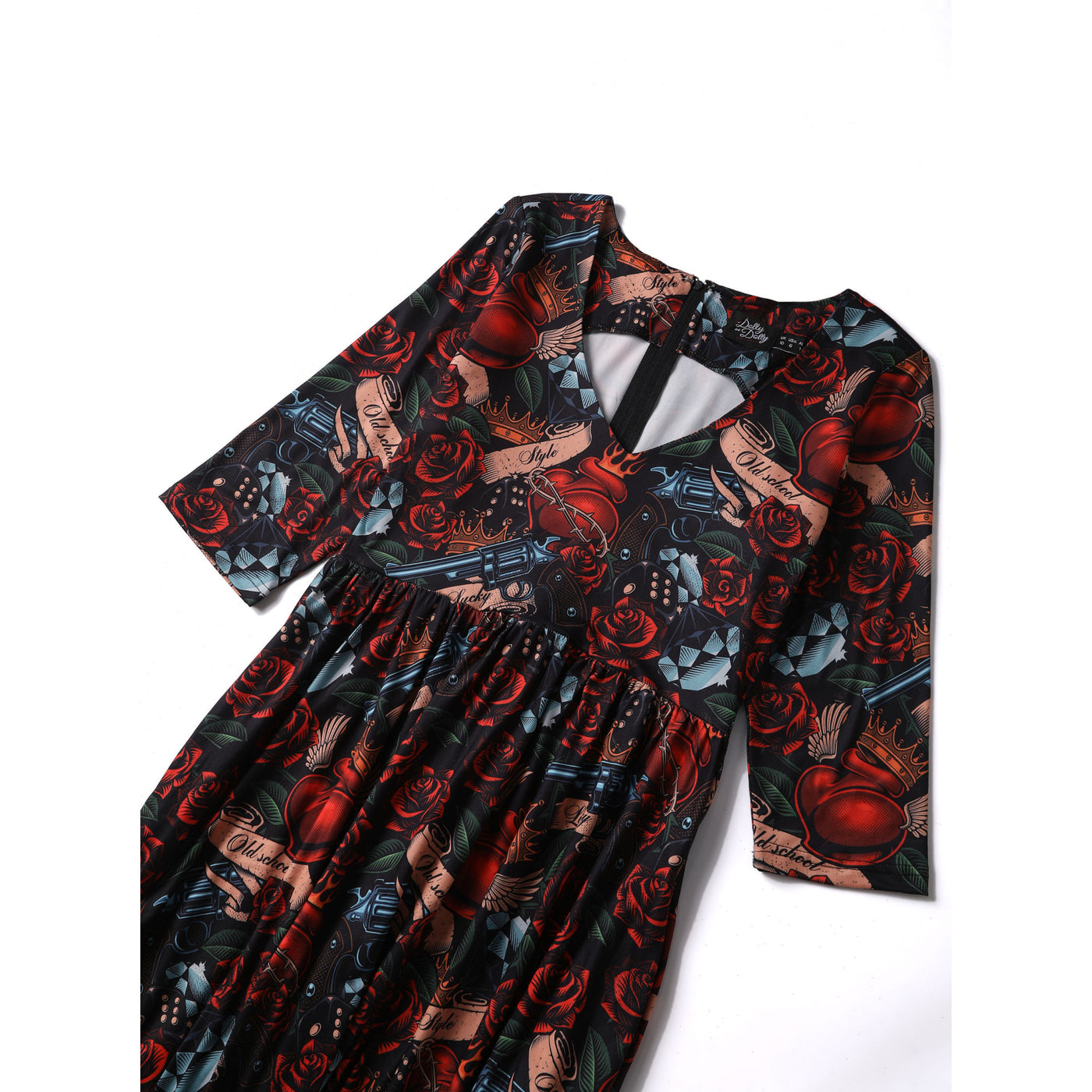 Billie Long Sleeved in Black Heart and Roses Print Dress