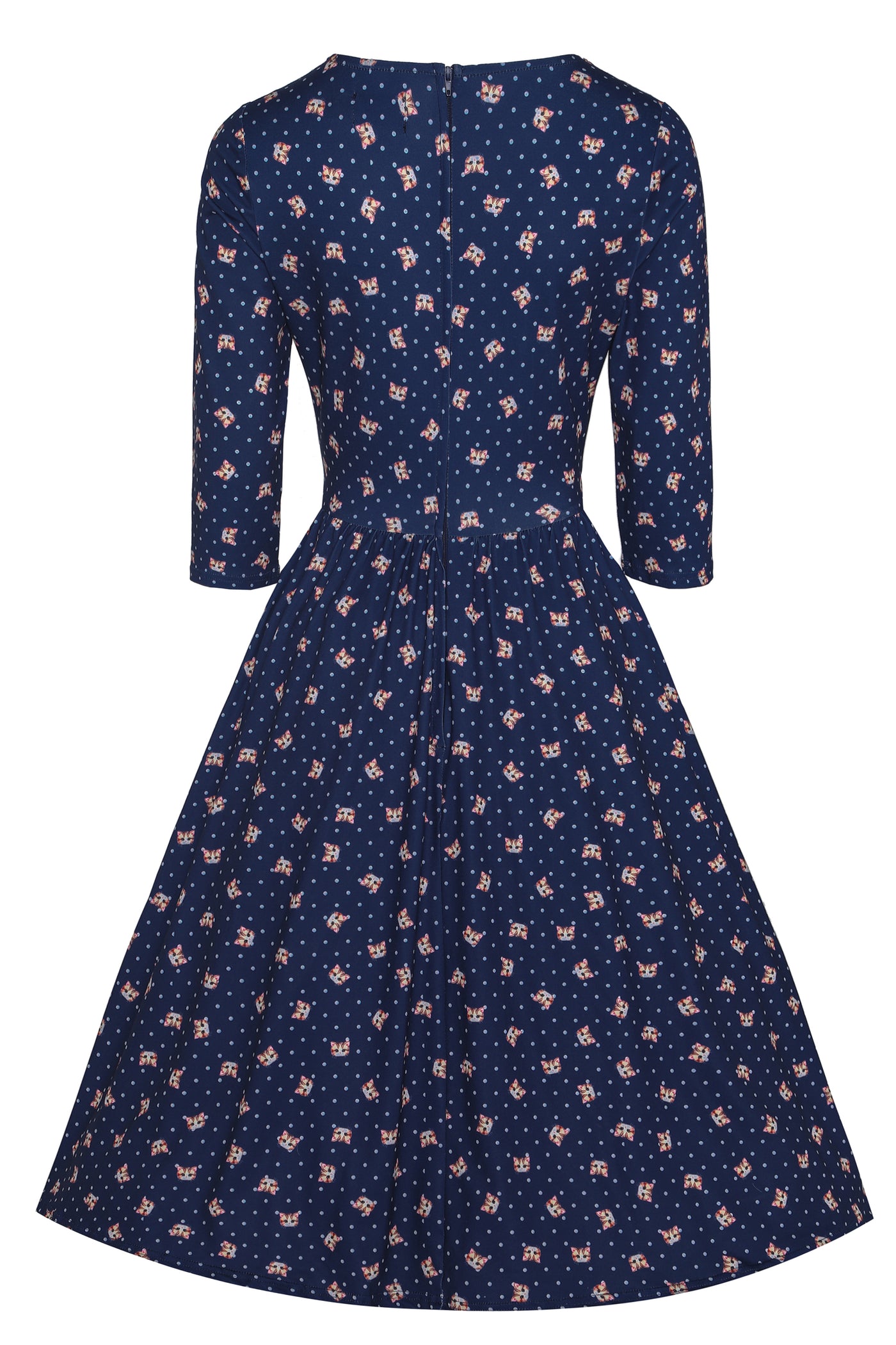 Billie Cat Face Blue Long Sleeved Dress