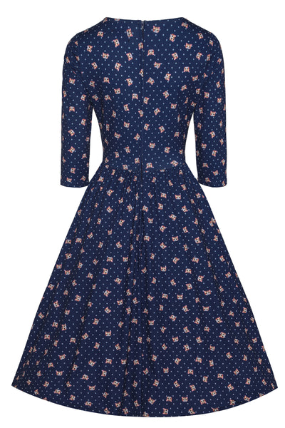 Billie Cat Face Blue Long Sleeved Dress