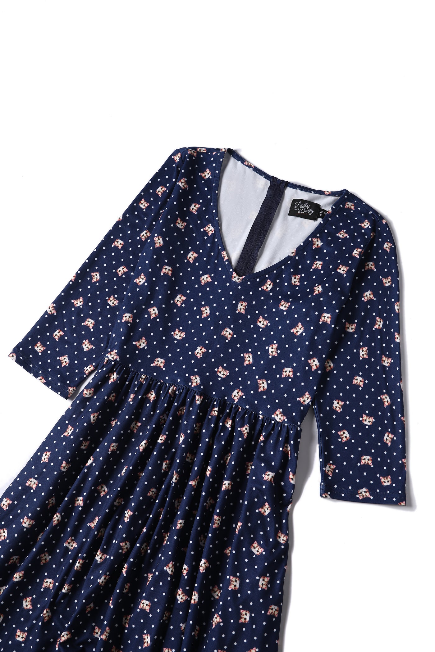 Billie Cat Face Blue Long Sleeved Dress