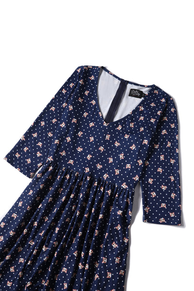 Billie Cat Face Blue Long Sleeved Dress