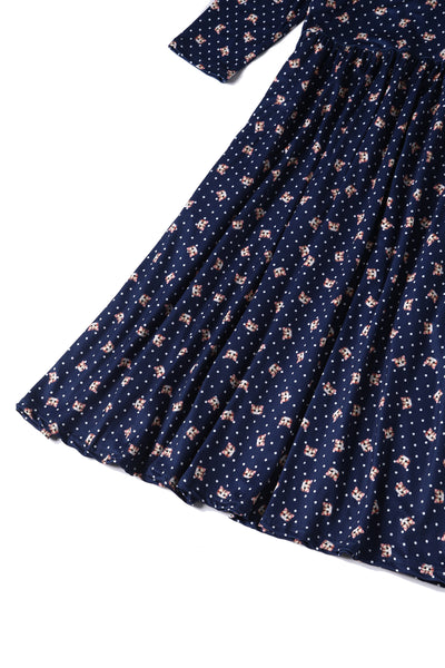 Billie Cat Face Blue Long Sleeved Dress