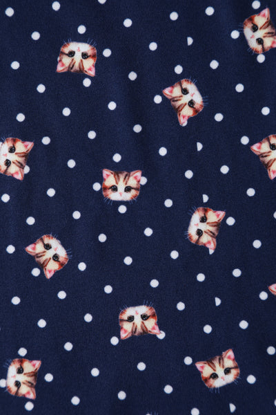 Billie Cat Face Blue Long Sleeved Dress