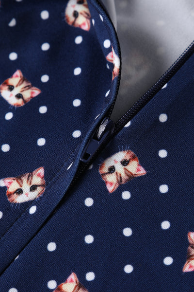 Billie Cat Face Blue Long Sleeved Dress
