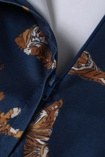 PRE ORDER Billie Long Sleeved Dress in Navy Blue Tiger Print