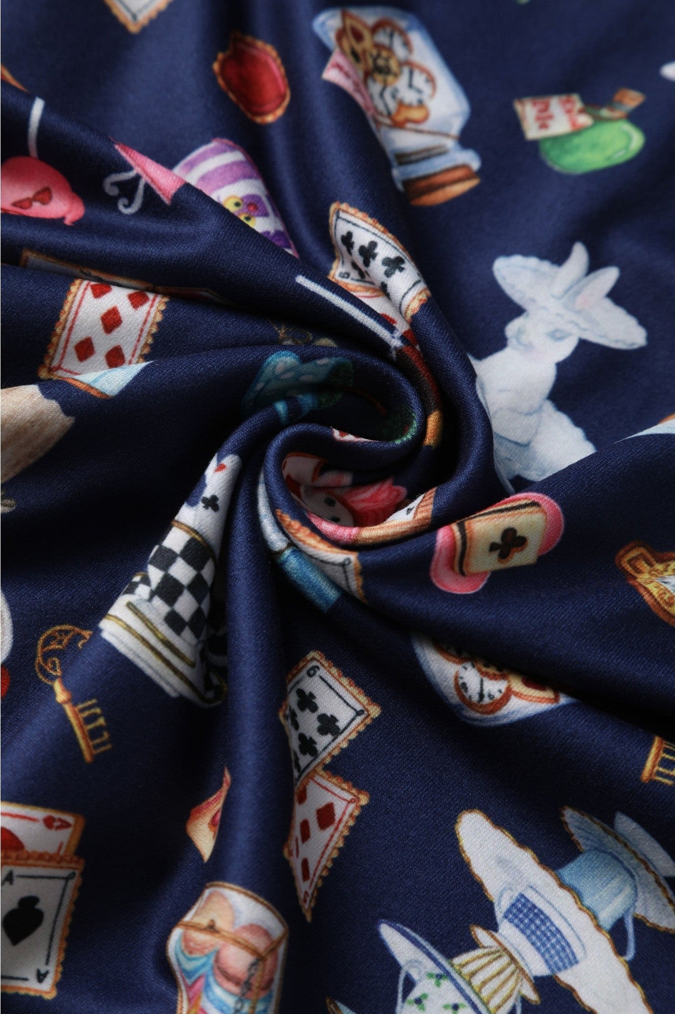 Billie Long Sleeved in Navy Blue with Wonderland Print Dress