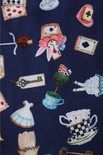 Billie Long Sleeved in Navy Blue with Wonderland Print Dress