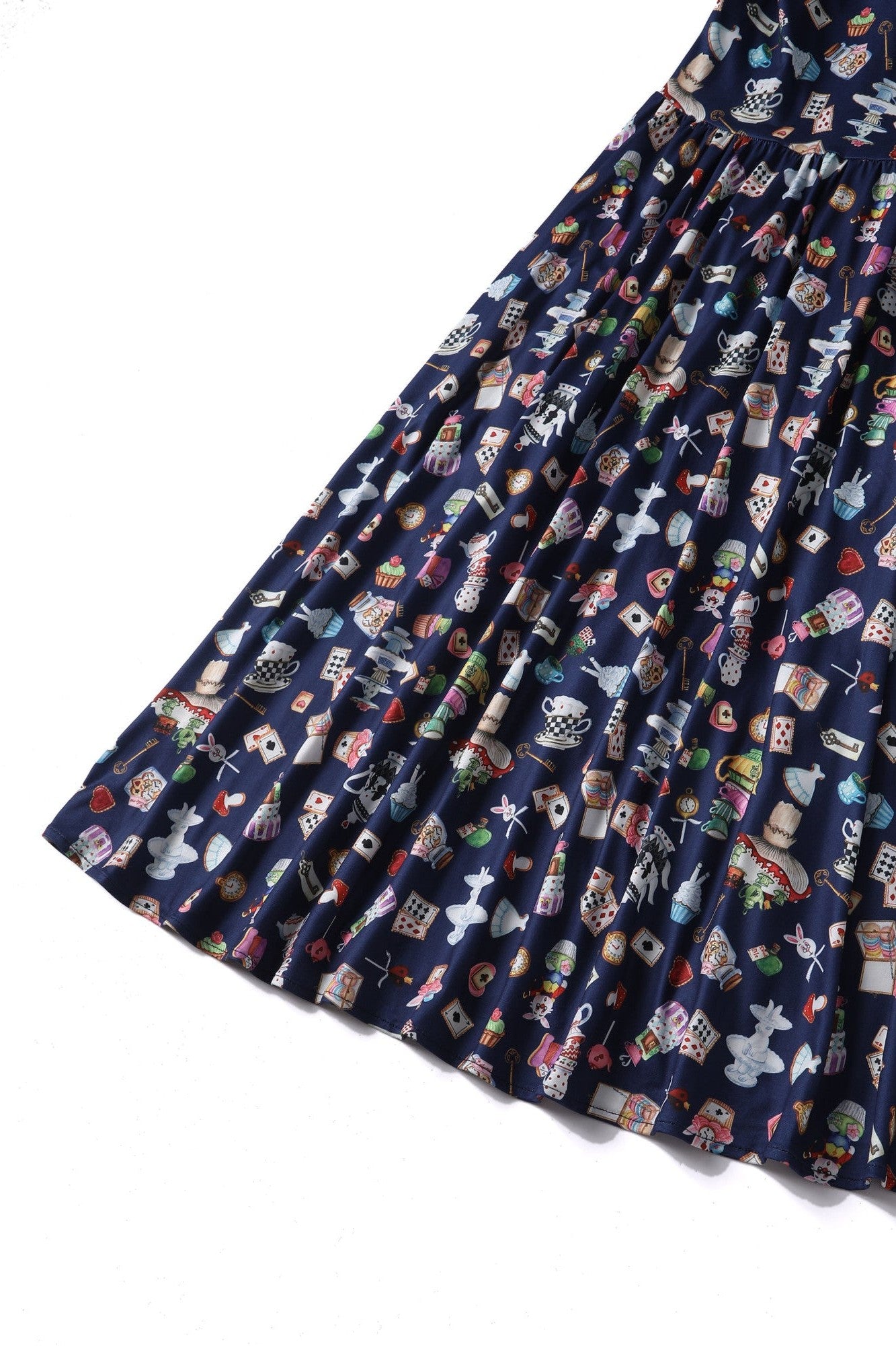 Billie Long Sleeved in Navy Blue with Wonderland Print Dress