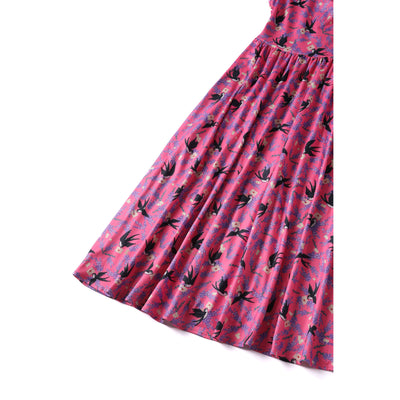 Billie Long Sleeved in Pink & Black Retro Swallow Print Dress