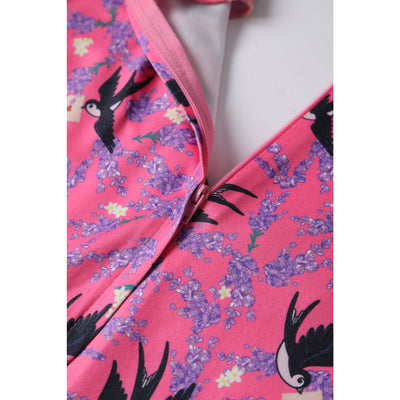Billie Long Sleeved in Pink & Black Retro Swallow Print Dress
