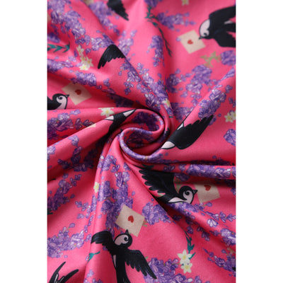 Billie Long Sleeved in Pink & Black Retro Swallow Print Dress