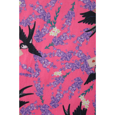 Billie Long Sleeved in Pink & Black Retro Swallow Print Dress