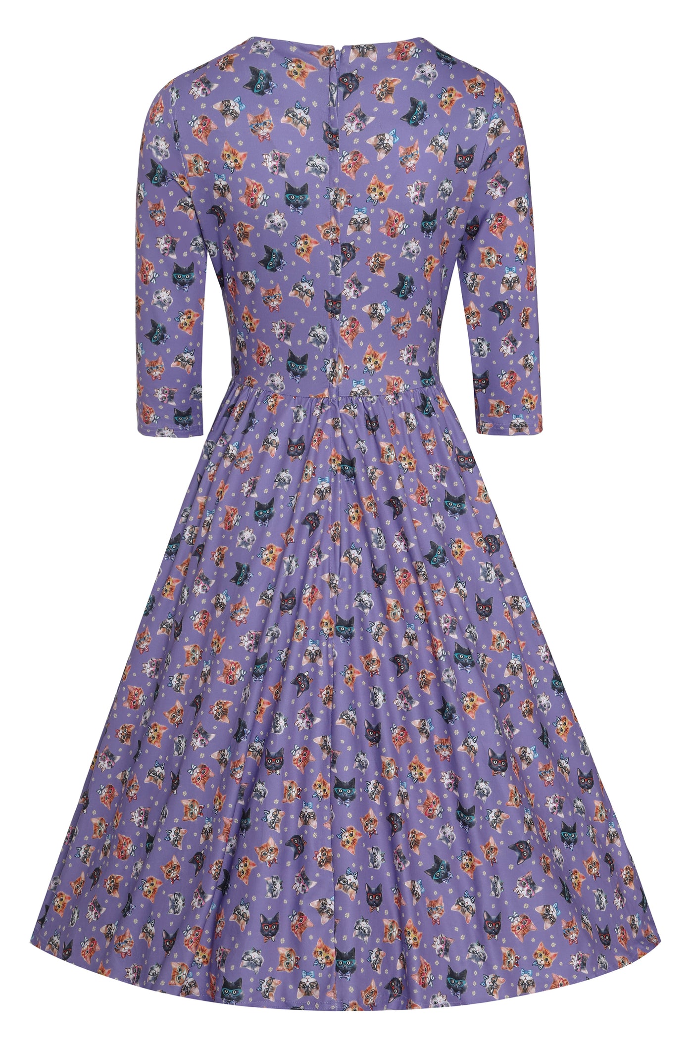 Billie Long Sleeved Dress in Purple Nerdy Cat Print
