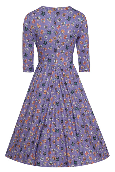 Billie Long Sleeved Dress in Purple Nerdy Cat Print