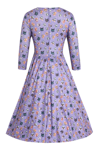 EU STOCK Billie Purple Cat Face Print Long Sleeved Dress