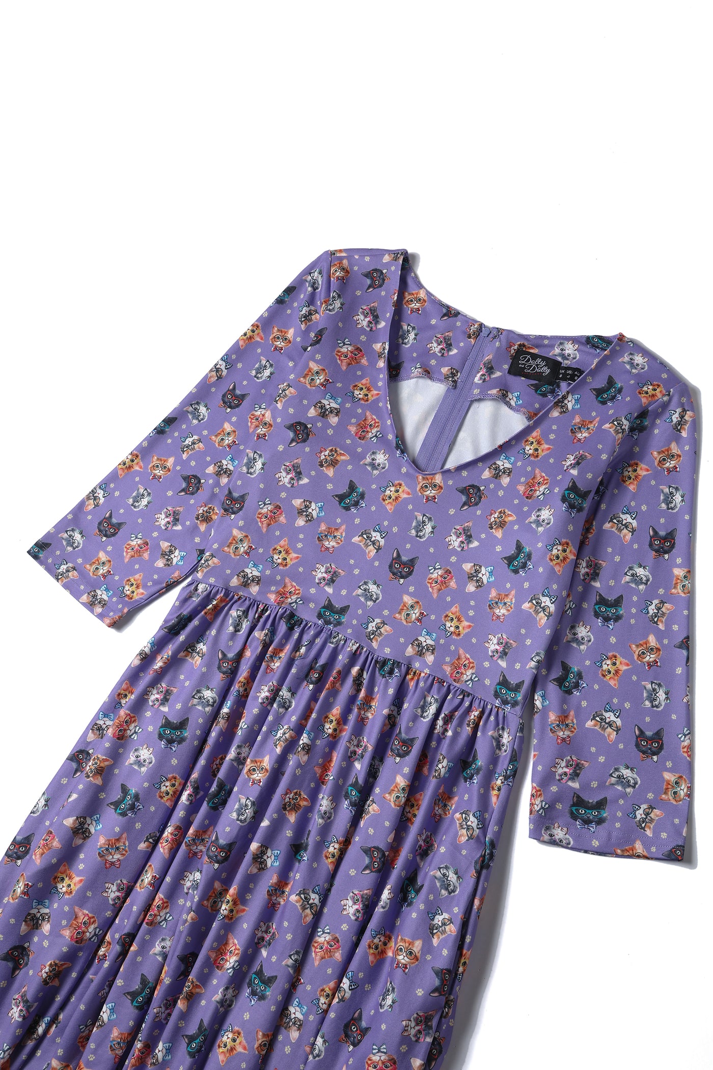Billie Long Sleeved Dress in Purple Nerdy Cat Print
