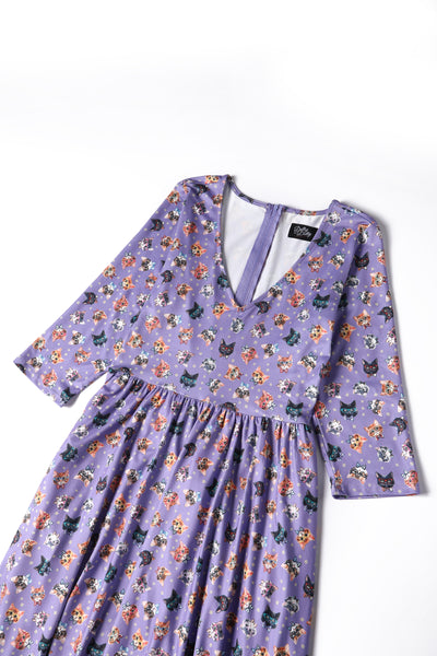 EU STOCK Billie Purple Cat Face Print Long Sleeved Dress