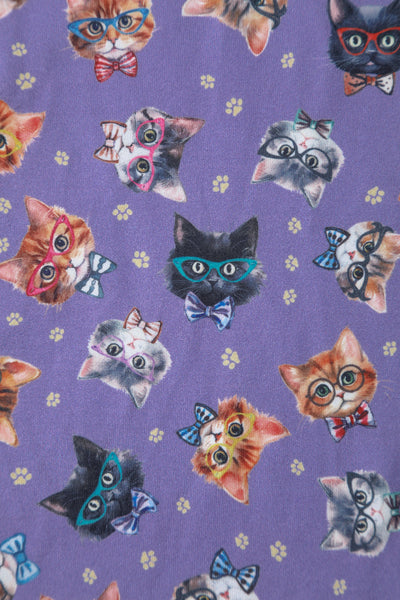Billie Long Sleeved Dress in Purple Nerdy Cat Print