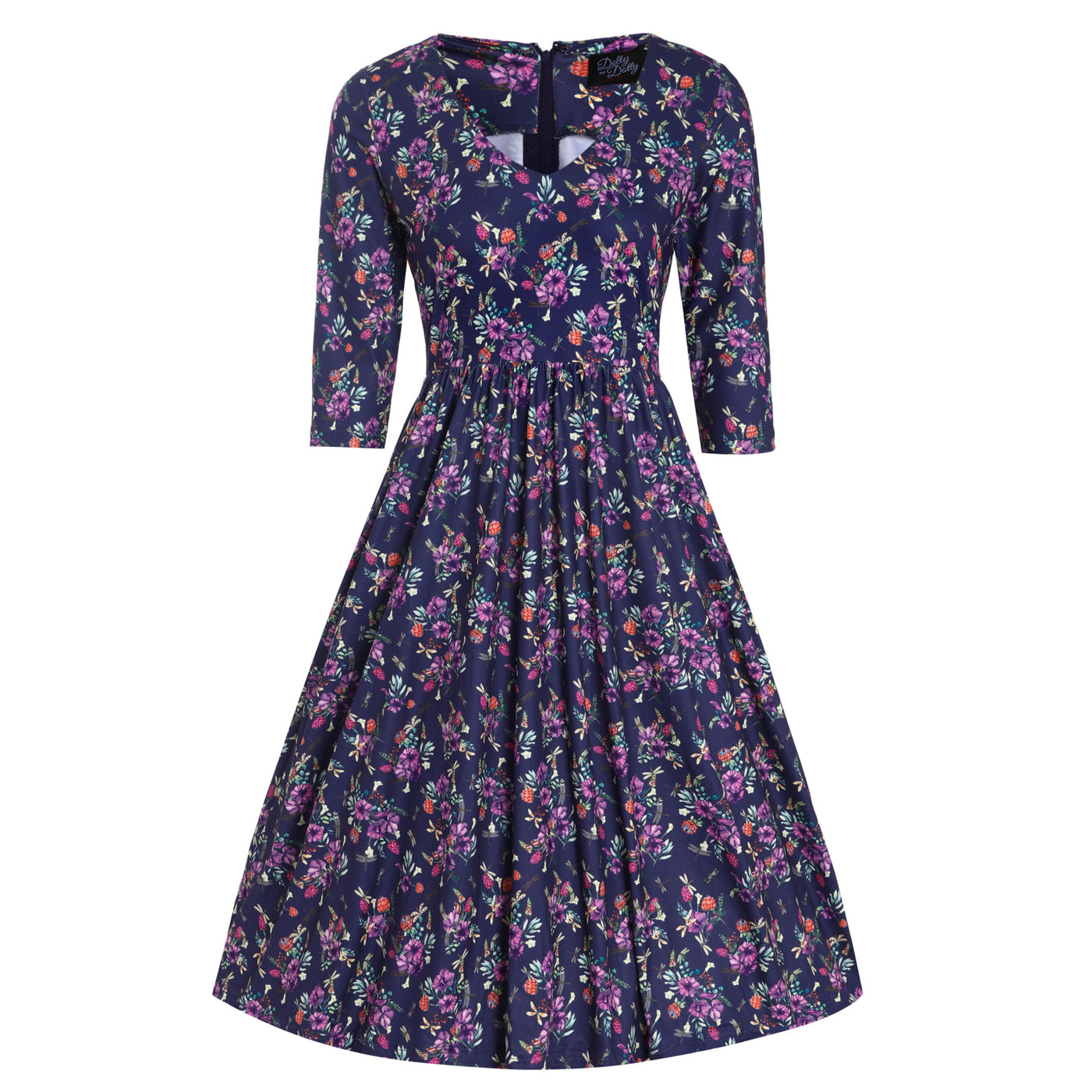 Billie Purple Dragonfly & Floral Long Sleeved Dress