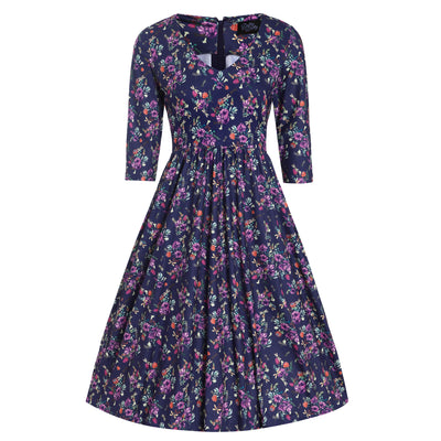 Billie Purple Dragonfly & Floral Long Sleeved Dress
