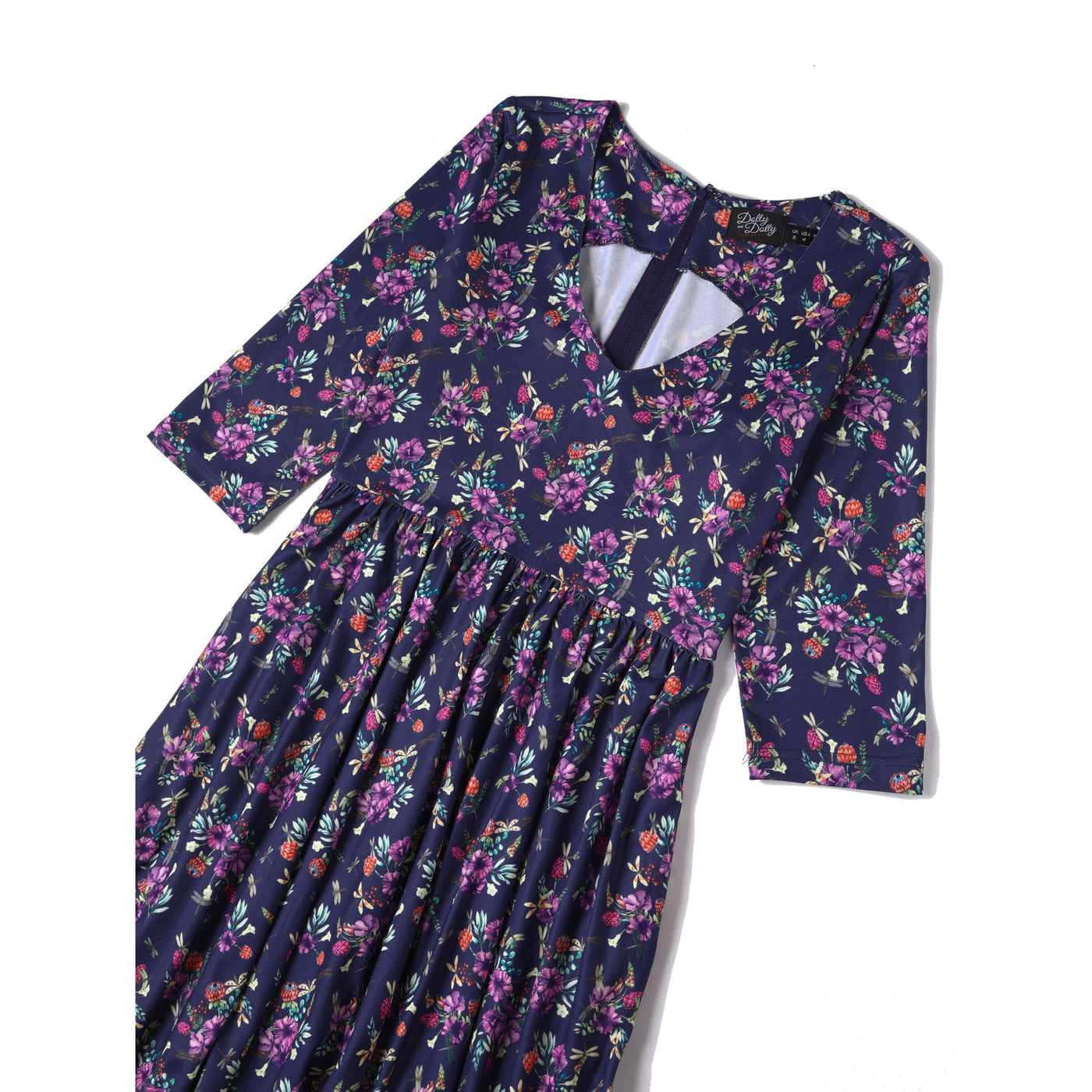 Billie Purple Dragonfly & Floral Long Sleeved Dress