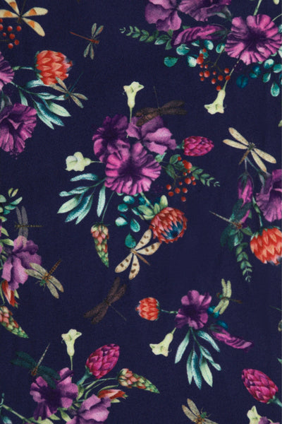 Billie Purple Dragonfly & Floral Long Sleeved Dress