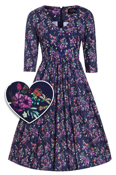 Billie Purple Dragonfly & Floral Long Sleeved Dress