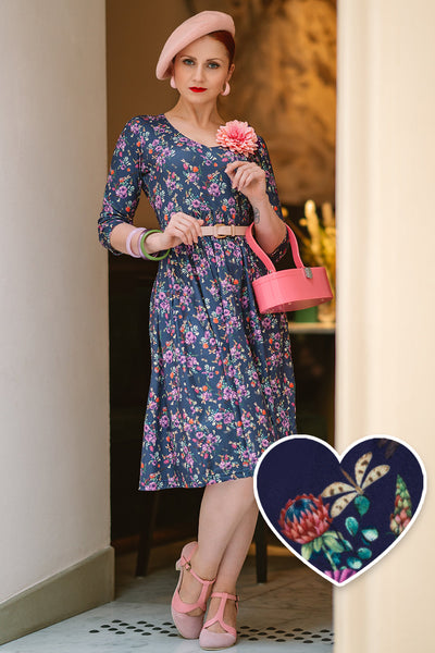 Billie Purple Dragonfly & Floral Long Sleeved Dress