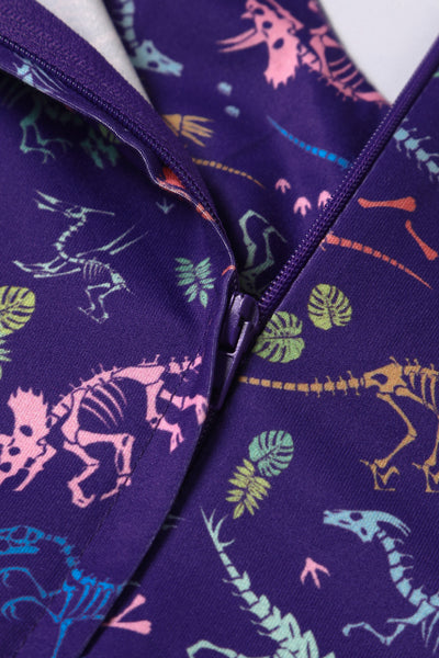 Billie Long Sleeved Dress in Purple Dinosaur Fossil Print