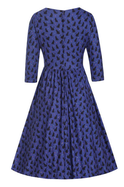 EU STOCK Billie Purple V-Neckline Cat Silhouette Print Dress