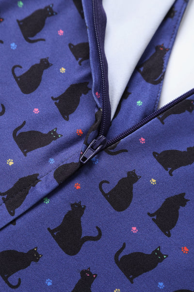EU STOCK Billie Purple V-Neckline Cat Silhouette Print Dress