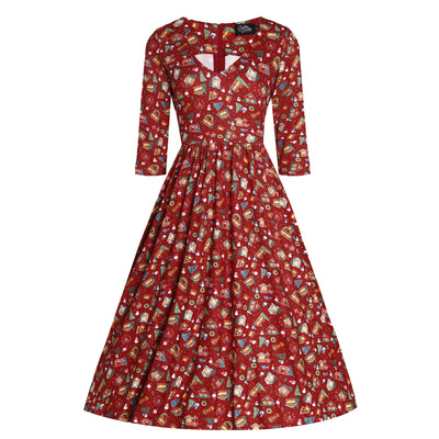 PRE ORDER Billie Red Christmas Fair Long Sleeved Dress