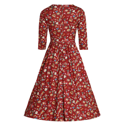 Billie Red Christmas Fair Long Sleeved Dress