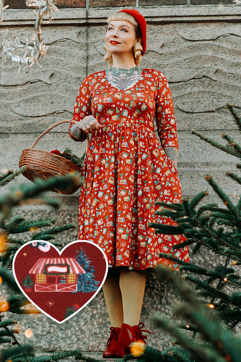PRE ORDER Billie Red Christmas Fair Long Sleeved Dress