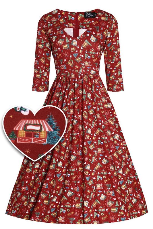 PRE ORDER Billie Red Christmas Fair Long Sleeved Dress