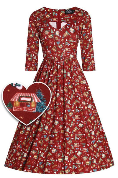 PRE ORDER Billie Red Christmas Fair Long Sleeved Dress
