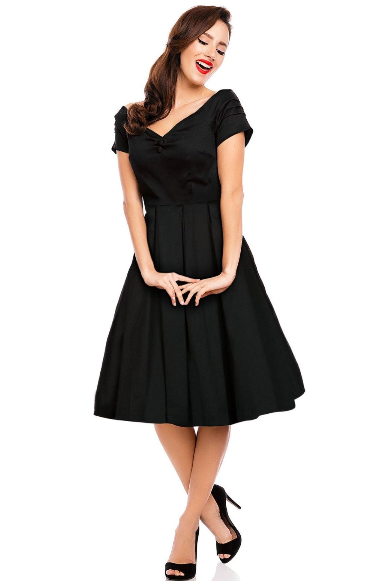 Lily Off Shoulder 50s Inspired Evening Dress in Black
