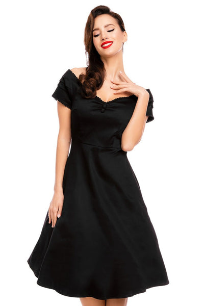 Lily Off Shoulder 50s Inspired Evening Dress in Black