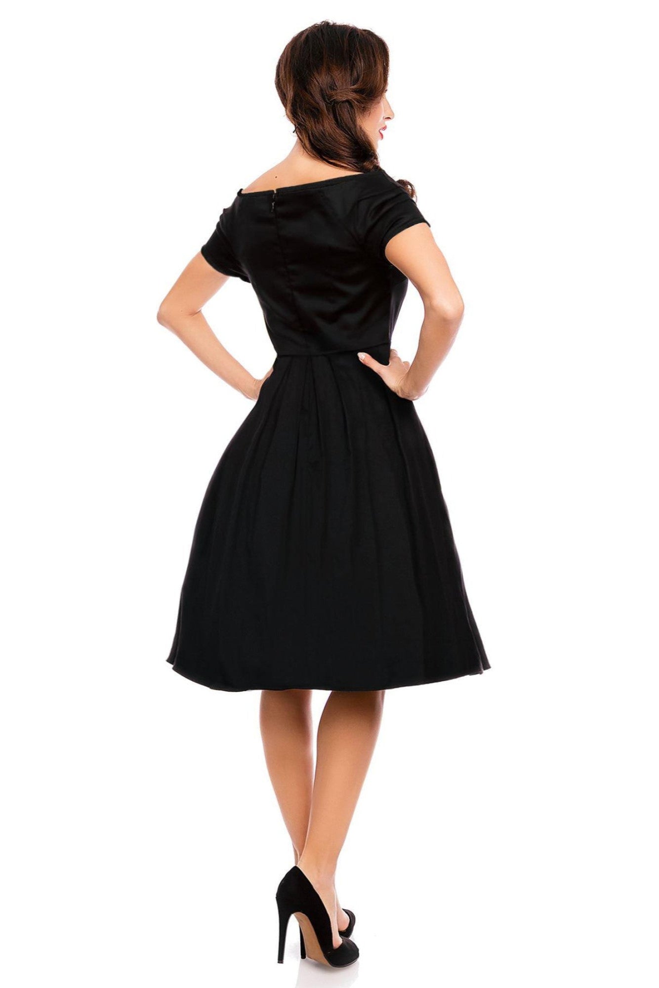 Lily Off Shoulder 50s Inspired Evening Dress in Black