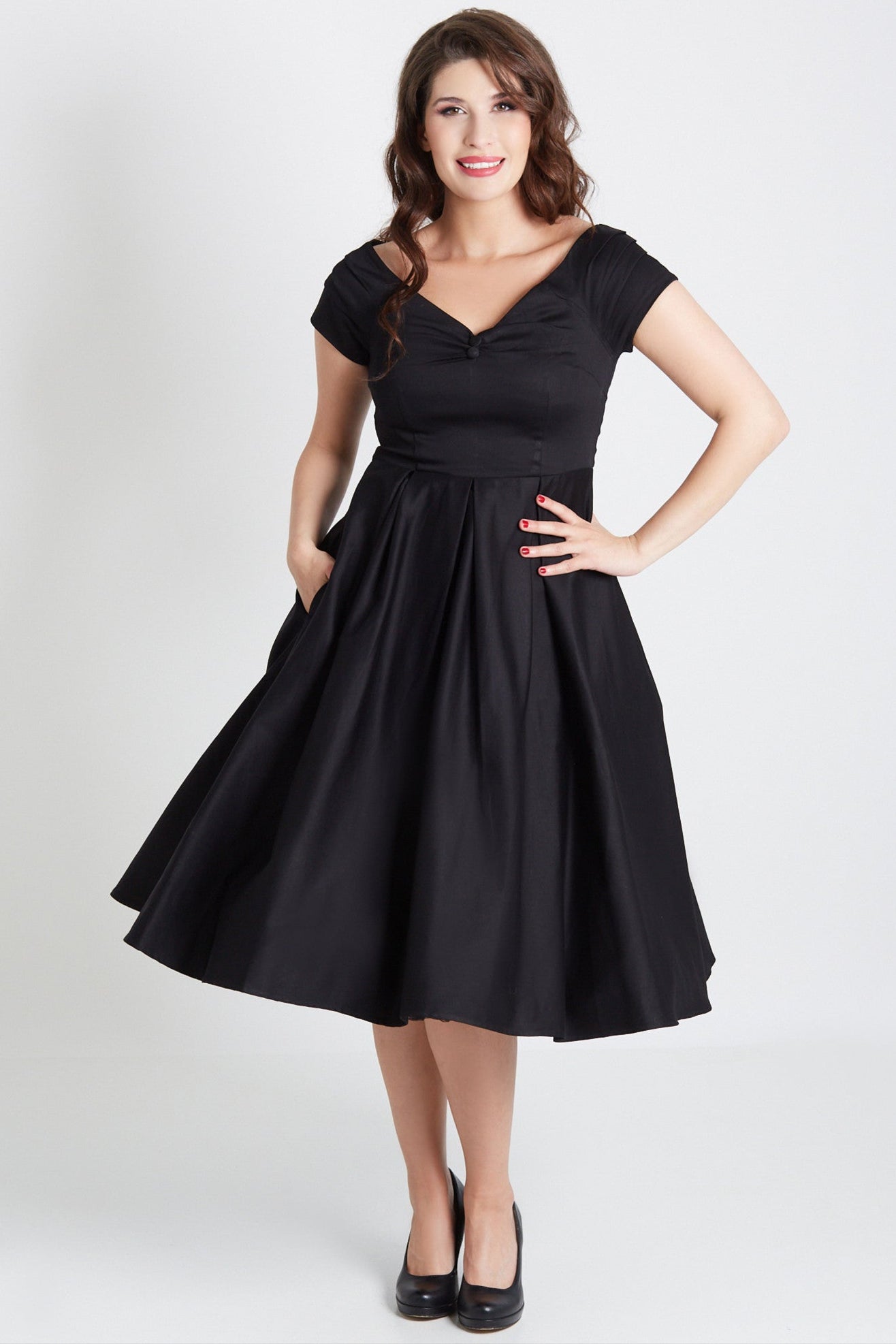 Lily Off Shoulder 50s Inspired Evening Dress in Black