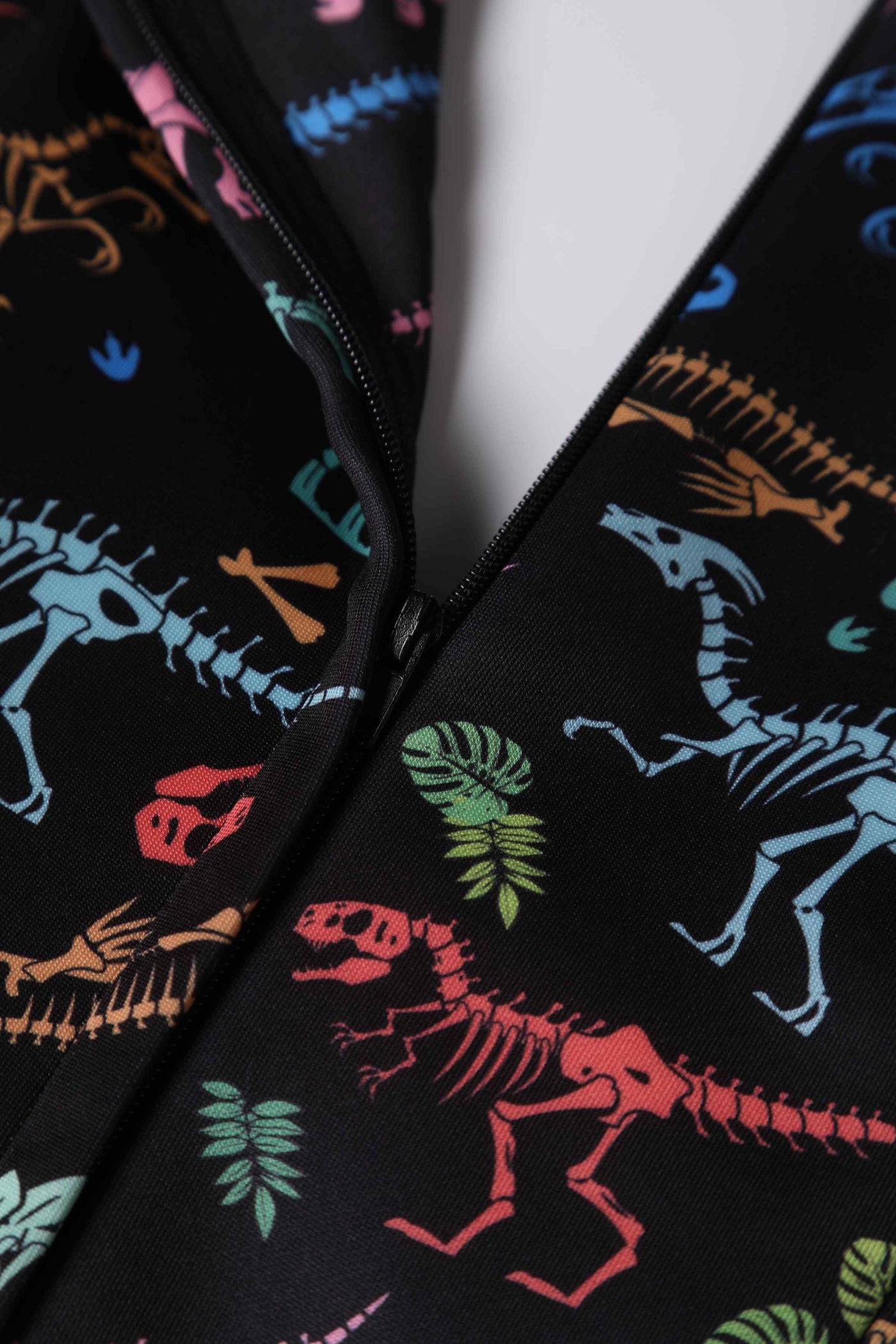 Lily Retro Off Shoulder Colourful Dino Print Swing Dress